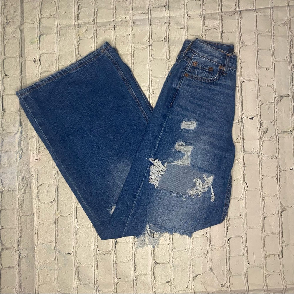 Aéropostale High Rise Super Wide Leg Distressed Jeans